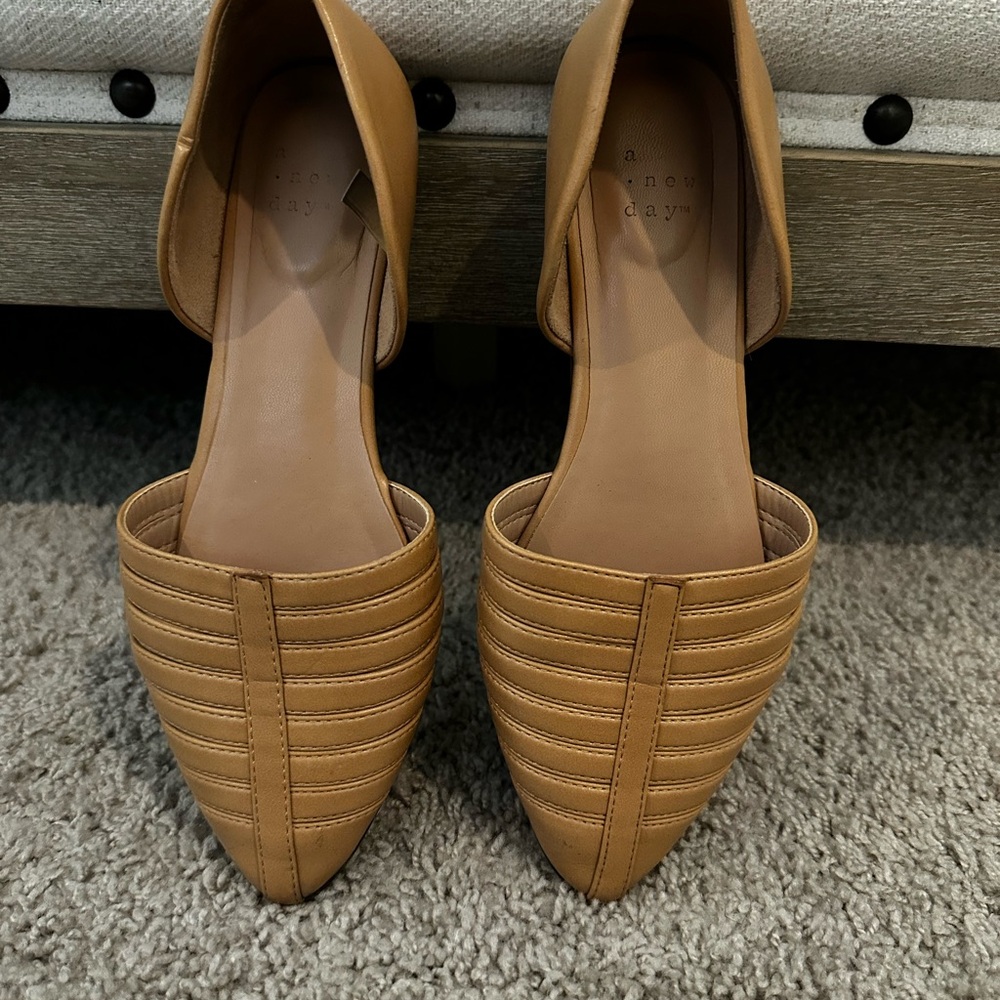 a new day Tan Flats with Cage Design and d'Orsay Cut